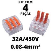 4un Conector Emenda Derivação Para Iluminação 3 vias 4mm² 32A/450V