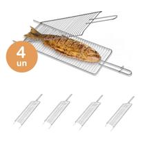 4un Grelha inox dobrável churrasco frango peixe carne 65cm - Araminas