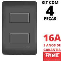 4un Interruptor Paralelo Three Way 2 Teclas 10A Com Placa 4x2 Habitat Black FAME