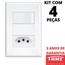 4un Interruptor Simples 16A e Tomada Padrão 2P+T 20A Com Placa Evidence FAME