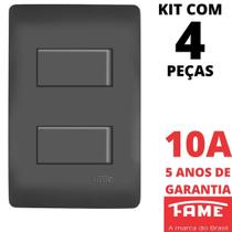4un Interruptor Simples 2 Teclas 10A Com Placa 4x2 Habitat Black FAME