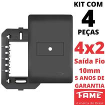 4un Placa 4X2 Saída Fio 10mm Com Suporte Habitat Black FAME