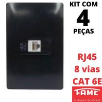4un Tomada Rede RJ45 CAT 6E 8 Vias Com Placa Habitat Black FAME