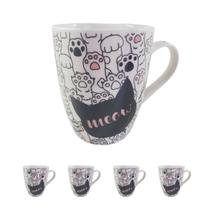 4un Xícara Cerâmica Gatinho Pets Cat 400ml Gato Patinhas