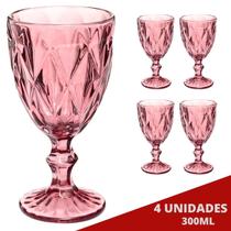 4UNI Taça Diamante Copos Vidro Lilás 300ml Suco Vinho Água