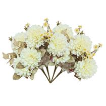 4x Buquê de Crisântemo Flor Artificial (31cm) Creme SMO