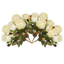 4x Buquê de Rosa Flor Artificial (31cm) Creme SMO 4x Buquê de Rosa Flor Artificial (31cm) Creme SMO