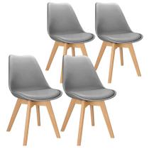 4x Cadeira Charles Eames Leda Design Wood Estofada Base Madeira