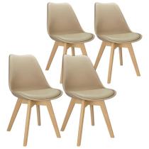 4x Cadeira Charles Eames Leda Design Wood Estofada Base Madeira