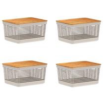 4x Caixa Organizadora Cesto Tampa De Bambu 8 Litros Grid Ou 4x Caixa Organizadora Cesto Tampa De Bambu 8 Litros Grid Ou