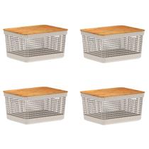 4x Caixa Organizadora Cesto Tampa De Bambu 8 Litros Grid Ou 4x Caixa Organizadora Cesto Tampa De Bambu 8 Litros Grid Ou