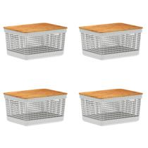 4x Caixa Organizadora Cesto Tampa De Bambu 8 Litros Grid Ou 4x Caixa Organizadora Cesto Tampa De Bambu 8 Litros Grid Ou