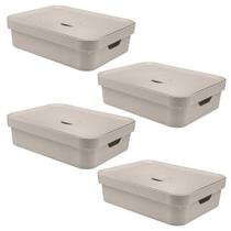 4X Caixa Organizadora Multiuso 16L Ou Bege 13X35X45Cm