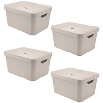 4X Caixa Plastica Multiuso 32L Organizadora Ou Cube Bege