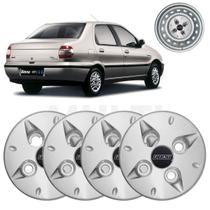 4x Calota Centro de Roda Ferro Fiat Siena 1997 a 2000 Prata