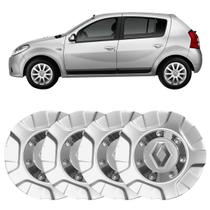 4x Calota Centro Roda BRW 560 PRATA Logo RENAULT Aro 14 15