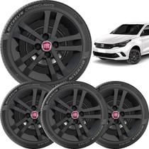 4x Calota Fiat Argo Aro 14 2021 Preto Brilhante 294cb