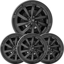 4X Calota Fiat Mobi Argo Cronos Aro 15 Preto Logo Novo 167Cp