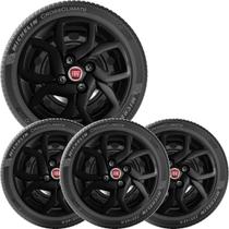 4X Calota Fiat Mobi Argo Idea Aro 14 Preto Com Emblema 291Cb