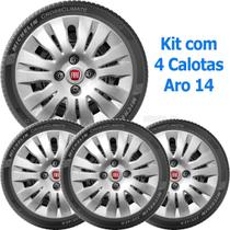 4X Calota Fiat Palio Uno Siena Mobi Aro 14 Com Emblema 043Cb