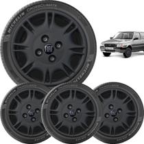 4X Calota Fiat Uno Aro 13 Emblema Original 006Cb Preto