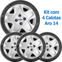 4x Calota Ford Fiesta Hatch Sedan Aro 14 com Emblema 025cb 4x Calota Ford Fiesta Hatch Sedan Aro 14 com Emblema 025cb