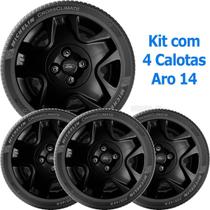 4X Calota Ford Fiesta Hatch Sedan Aro 14 Preto Com Emb 025Cb