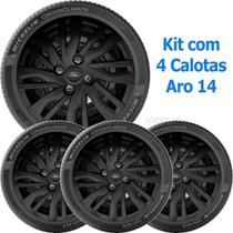 4X Calota Ford Ka Novo 2019 A 2022 Aro 14 Preto Emblem 344Cb