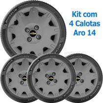 4X Calota Gm Corsa Celta Prisma Aro 14 Grafite Emblema 175Cb