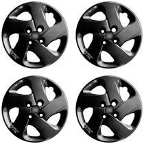 4X Calota Mobi Argo Palio Aro 14 Black Logo Aluminio 298Cb