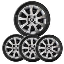 4x Calota Sandero Clio e Logan Aro 14 Prata com Emblema
