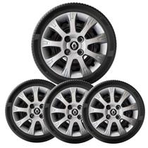 4X Calota Sandero Clio E Logan Aro 14 Prata Com Emblema