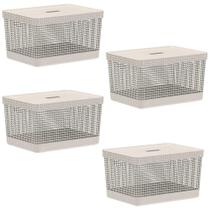 4x Cesto 20L Organizador Multiuso OU Grid Bege com Tampa