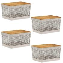 4x Cesto 20L Organizador OU Grid Bege com Tampa de Bambu 4x Cesto 20L Organizador OU Grid Bege com Tampa de Bambu