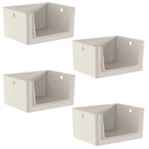 4X Cesto Caixa 16L Multiuso Ou Flow Bege Abertura Frontal 4X Cesto Caixa 16L Multiuso Ou Flow Bege Abertura Frontal