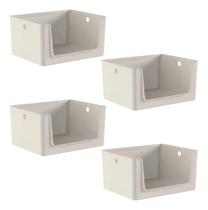 4x Cesto Caixa 16l Multiuso Ou Flow Bege C/ Abertura Frontal