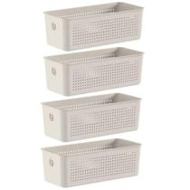 4X Cesto Caixa 3L Organizador Ou Flow Bege 9Cm X 12Cm X 27Cm