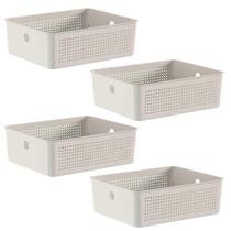 4x Cestos 5,4L Organizador OU Flow Bege 9cm x 22cm x 27cm