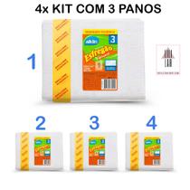 4x Kit com 3 Panos de Chão Esfregão Branco Alta Absorção 40x67cm