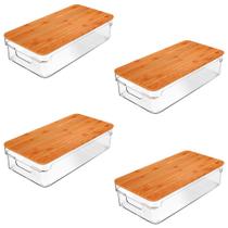 4X Organizadores Com Tampa de Bambu Cor Natural Clear - Ou 4X Organizadores Com Tampa de Bambu Cor Natural Clear - Ou