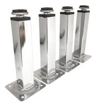 4x Pé Para Móvel Cromado Quadrado Aço 20/21cm 4 Un