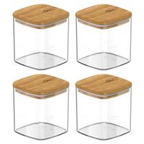 4x Pote Hermetico Cozinha 150ml OU Keep com Tampa de Bambu