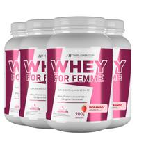4x whey for femme + colageno hidrolisado 900g morango hf suplementos