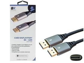 5+ 018-7499 Cabo Displayport Macho x Macho 1.4 Hbr 8K com Trava, Preto, 1.8 m