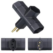 5 Adaptador Plug T Benjamim 3 Pinos 10a Preto Margirius