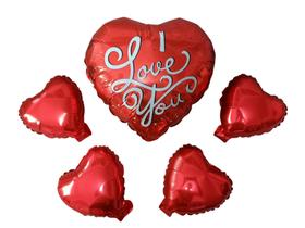 5 Balão Metalizado Coração Vermelho Decoração