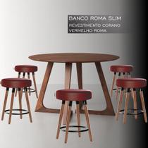 5 Bancos De Madeira Estofados Roma Slim 50cm Romã