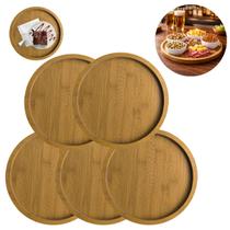 5 Bandejas Travessa Redonda Madeira Premium Resistente 19cm