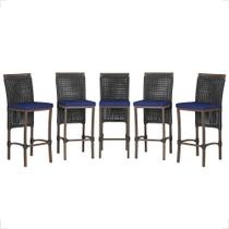 5 Banqueta em Alumínio Roma Marrom Corda Náutica Tecido 10 5 Banqueta em Alumínio Roma Marrom Corda Náutica Tecido 10