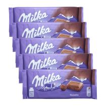 5 barras de chocola ao leite milka com sabor creme de avelã